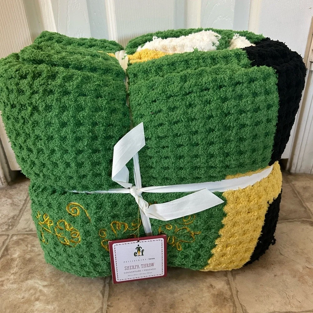 RARE Pottery Barn Buddy The Elf Sherpa-Back Throw Christmas Blanket NEW